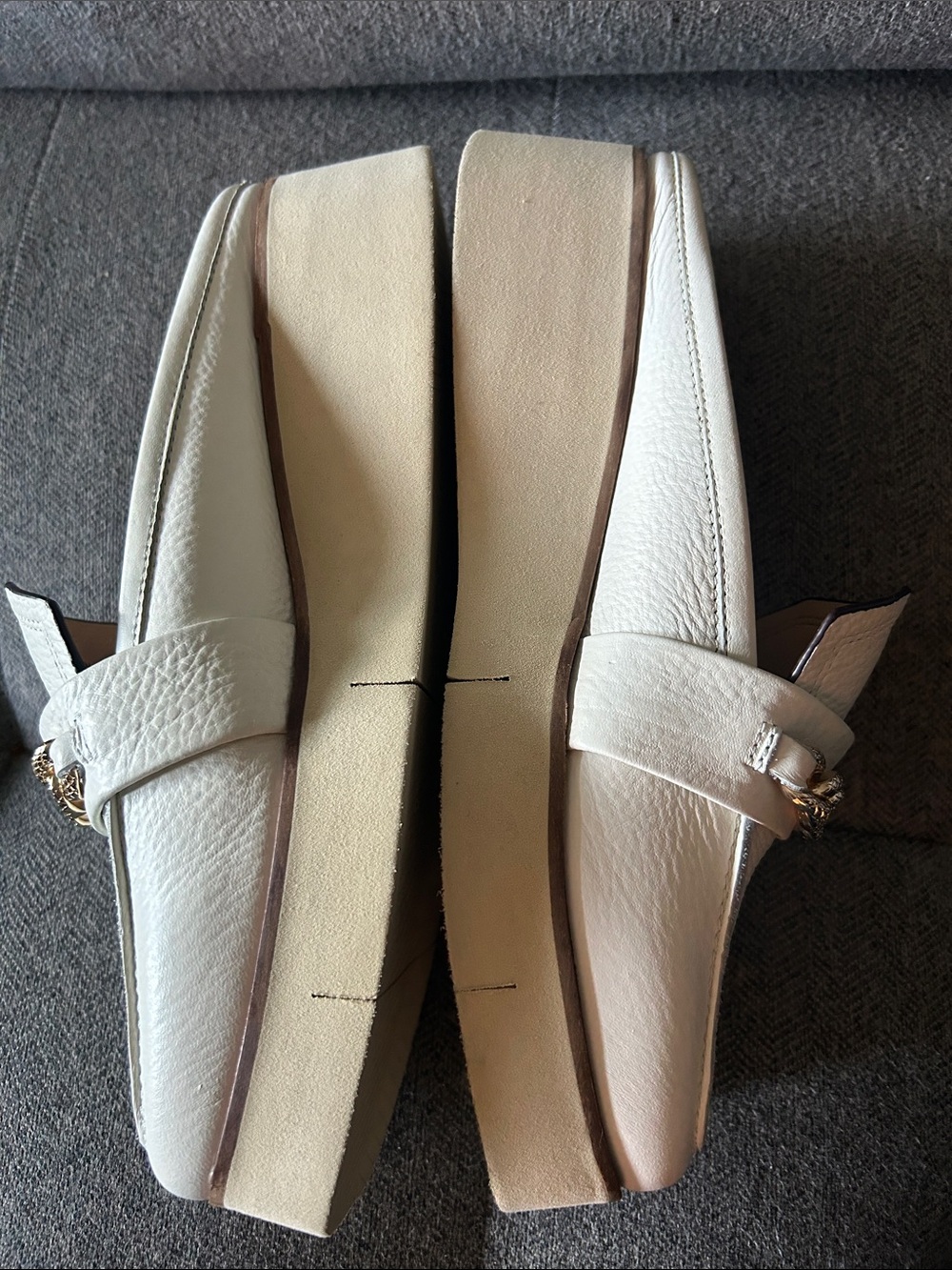 Naked Feet Cream Leather Chain-Trim Mules - Picture 3 of 9